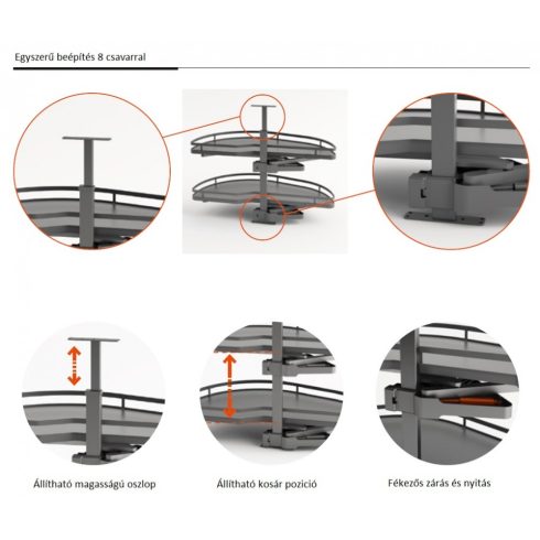 COMPAGNUCCI Girasolo kiforgó vasalat, antracit, fékezőmechanizmussal, jobbos, 900 mm