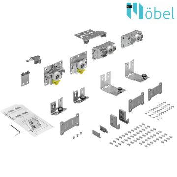  HETTICH 9242711 Tolóajtó Hettich TopLine L vasalat, futó és vezető alkatrész készlet, 18-30 mm, 2 ajtó, bal első ajtó 50 kg