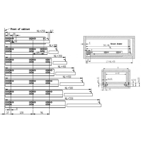 CASA EC fiókvasalat 400 mm, részleges kihúzás, ipari rögzítésű