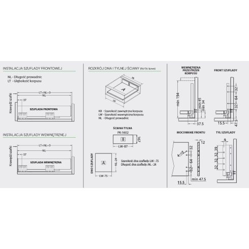 ATM FUTURA vékonyfalú, fékes, fiókvasalat, fehér H172x300