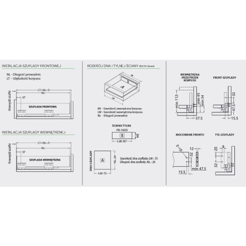 ATM FUTURA vékonyfalú, fékes, fiókvasalat, fehér H90x500