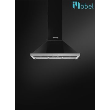   SMEG páraelszívó, fali, kürtős, 90 cm, Portofino design, fekete