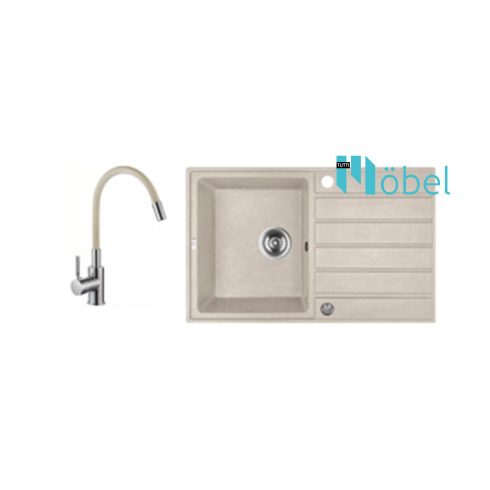 LAVEO mosogató MARGARITA 790x490x190 mm + műanyag flexibilis csaptelep bézs szett
