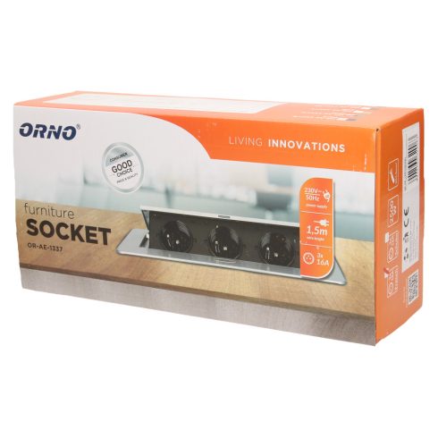 Asztallapba építhető konnektor, kerekített széllel