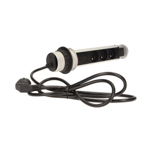 Pultba építhető konnektor torony, USB csatlakozóval, fekete