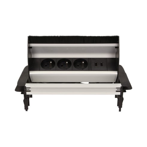 Asztallapba építhető konnektor, USB töltővel, tisztító kefével