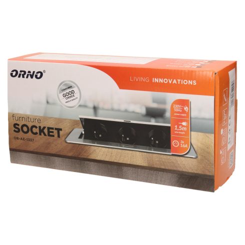 Asztallapba építhető konnektor, fekete, kerekített széllel (Magyar szabv.) GM9033(GS)/B