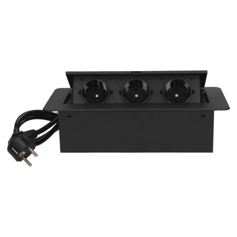 Asztallapba építhető konnektor, fekete, kerekített széllel (Magyar szabv.) GM9033(GS)/B