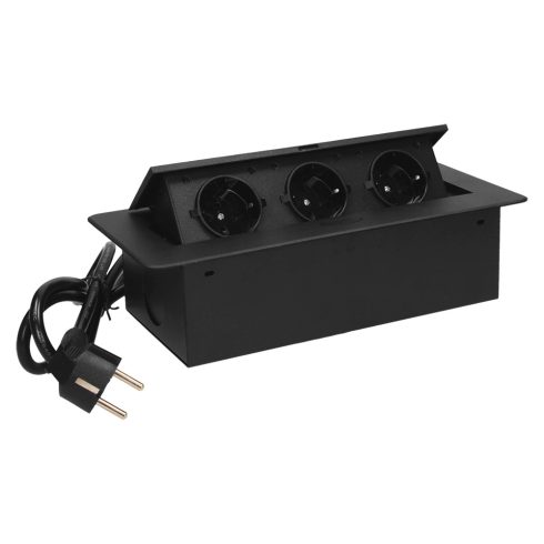 Asztallapba építhető konnektor, fekete, kerekített széllel (Magyar szabv.) GM9033(GS)/B