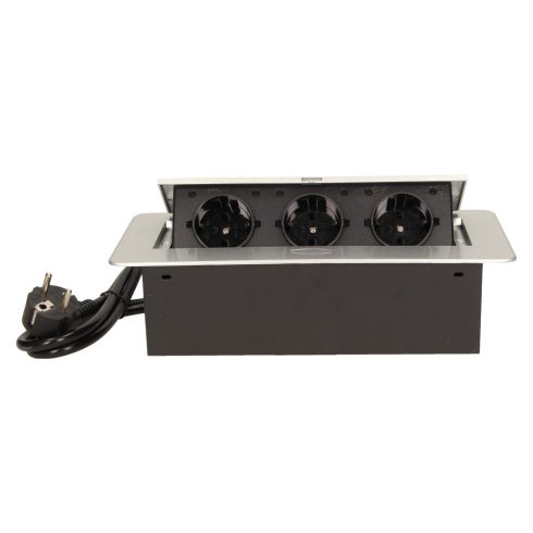 Asztallapba építhető konnektor, ezüst, kerekített széllel (Magyar szabv.) GM9033(GS)/G