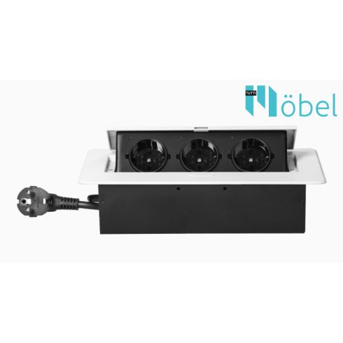 Asztallapba építhető konnektor, fehér, kerekített széllel (Magyar szabv.) GM9033(GS)/W