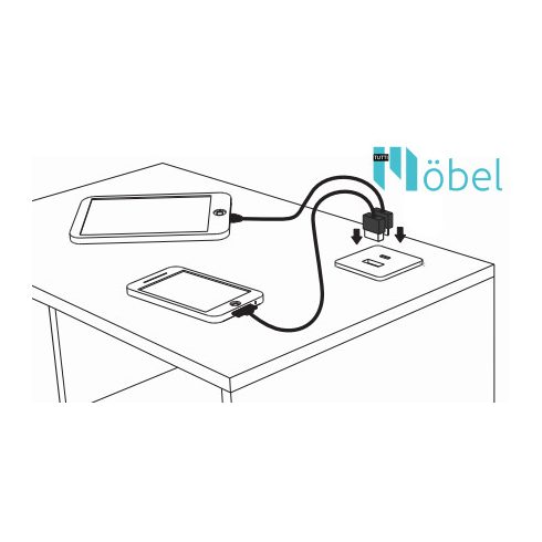 Bútorba építhető USB csatlakozó, fekete, USB-A + USB-C