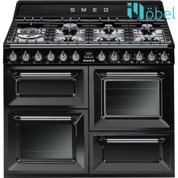   SMEG  szabadonálló cooker, gáz főzőlappal, 110 cm, 4 sütő, 7 zóna, Victoria design, fekete