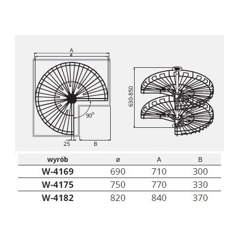Nomet 3/4 kiforgó kosár, D-750 mm, porszórt
