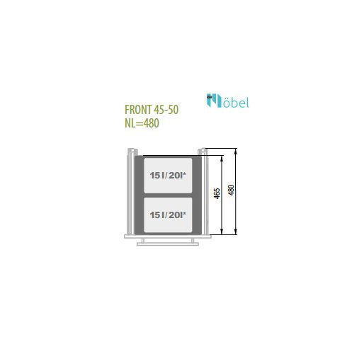 REJS SEGREGO Kihúzható szemetes (2x20L), 50-es szekrénybe H-425, 480 mm mélység