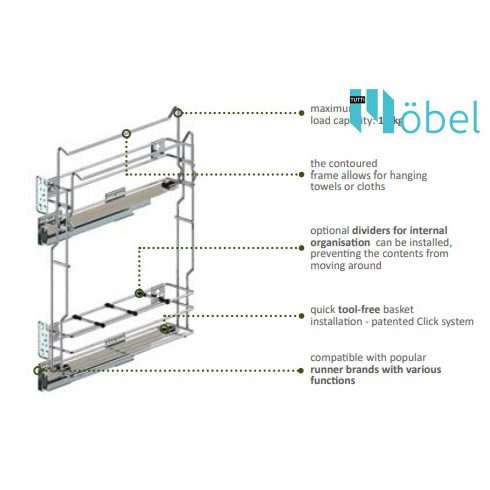 REJS MULTILine MINI oldalszerelésű kosár törölközőhöz/konyharuhához, sín nélkül, 150 mm, króm
