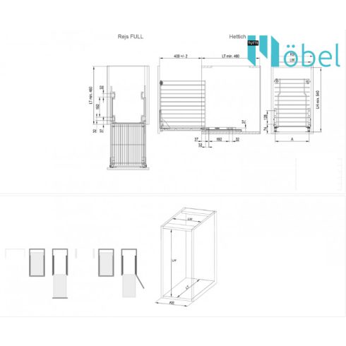 REJS MULTILine MINI alsószerelésű mélykosár, sín nélkül, 400 mm, L-450 mm, króm hatású