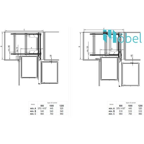 REJS CLASSICLine CORNER COMFORT kamravasalat sarokszekrénybe, 1200 mm, grafit, bal