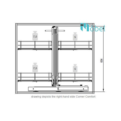 REJS CLASSICLine CORNER COMFORT kamravasalat sarokszekrénybe, 1200 mm, grafit, bal