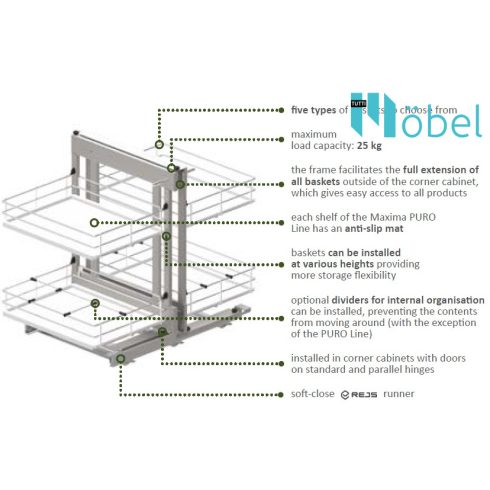 REJS CLASSICLine CORNER COMFORT kamravasalat sarokszekrénybe, 1200 mm, grafit, bal