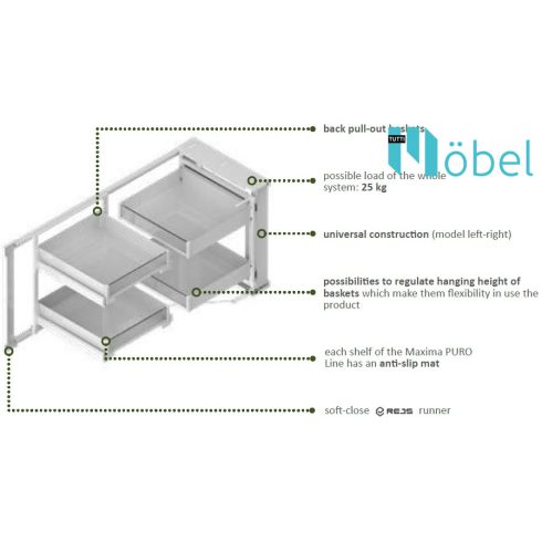 REJS MAXIMA PUROLine CORNER SPACE PLUS kamravasalat sarokszekrénybe, 1100-1200 mm, matt fekete/tölgy
